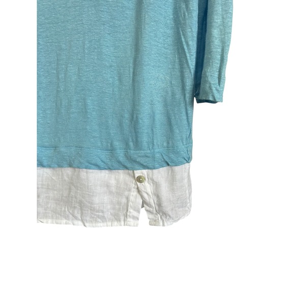 J. Jill Love Linen Blue Layered Hem Tunic Top 3/4 Sleeve Sz Small Coastal Travel - Picture 3 of 5